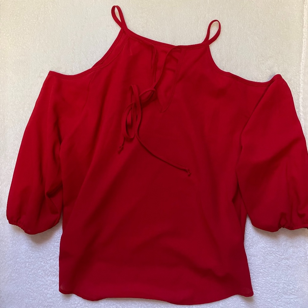 Red Chiffon Shoulderless Blouse